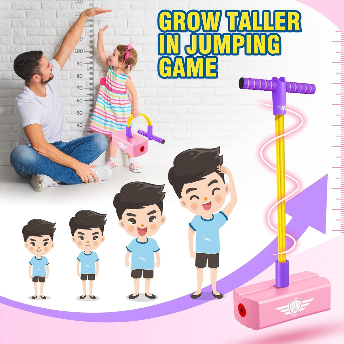 CRIYALE Kids Pogo Jumper Fun and Safe Pogo Stick for Toddlers, Durable Foam Bungee Jumping Stick Makes Squeaky Sounds Improves Balance, Bouncing Toy for Ages 3 and up Holds up to 250lbs - Multicolor