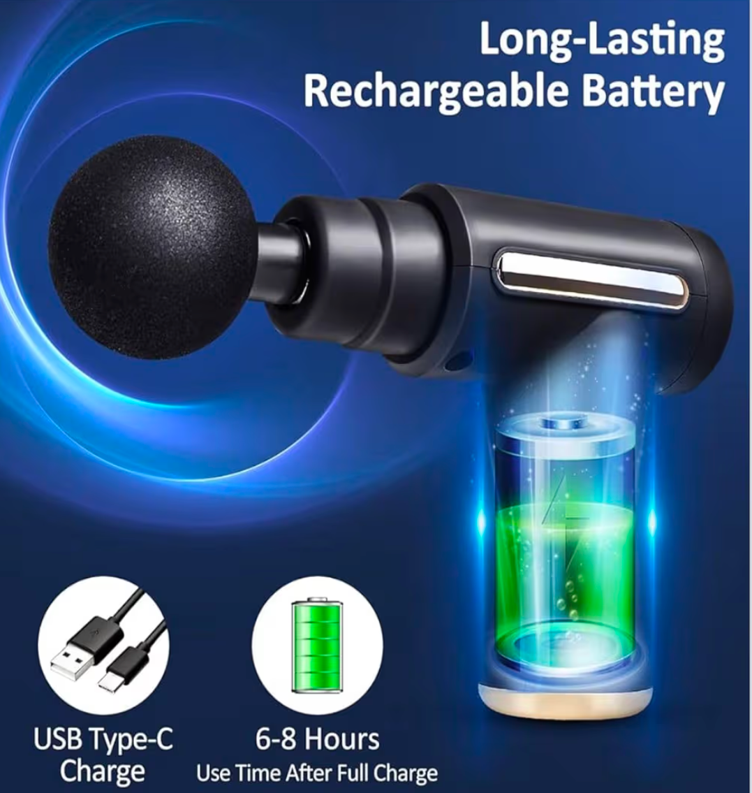 Shivas Massage Gun for Body Pain Relief, 4 Interchangeable Heads, Black